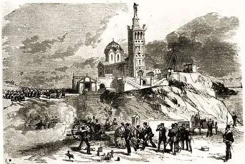 Illustration des bombardements de l'armée sur les insurgés marseillais le 4 avril 1871, dernier épisode de la Commune de Marseille.