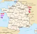 Terminaisons en -ach, -ich et -ig en France, issues de -acum, uniquement en Alsace et en Lorraine, ailleurs c'est un autre suffixe.