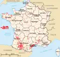 Terminaisons en -an. Au nord de la Loire, il ne s'agit pas, sauf exception, de -anum