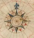 Rose des vents sur la carte de Pedro Reinel, 1504-1505.