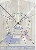 Les lignes de la chapelle se rejoignent au centre, formant un pentagone et un cercle englobant l'ange et la Vierge.