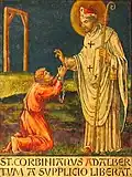 S. Corbinianus Adalbertum a supplicio liberat - Saint Corbinien libère Adalbert du supplice.