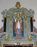 L'église paroissiale Saint-Melaine, le maître-autel et son retable, statue de saint Melaine