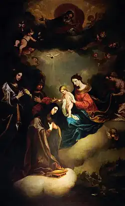 Couronnement de Ste Élisabeth par la Vierge Marie et le Christ avec Saint George et Sainte-Hélène, Tobias Pock (1667), église de l'ordre teutonique (Vienne).