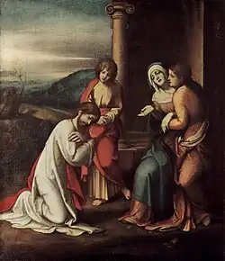 Le Corrège (1513), National Gallery, Londres, avec saint Jean et  Marie Madeleine.
