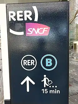Correspondance avec le RER&nbsp;B (en gare deLa Plaine - Stade de France) indiquée sur un automate.