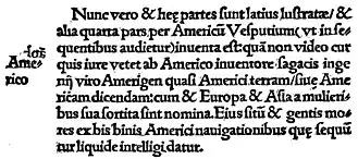 Photographie d'un paragraphe latin contenant le mot « America ».