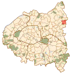 Plan de Paris et de la petite couronne, avec la commune de Coubron en rouge.