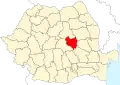 Map of Romania highlighting Covasna County