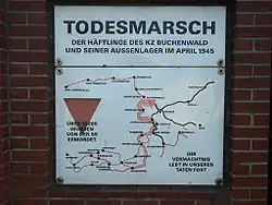 Borne historique de l'itinéraire à Buchenwald.