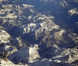 Vue aérienne du groupe du Cristallo.