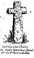 Croix aux Chiens dessinée par Léon Coutil, président de la Société préhistorique française, vers 1918