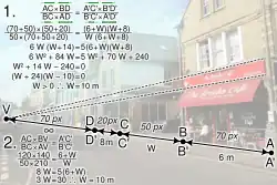 application en géométrie projective pour calculer des longueurs d'apres la parspective et le point de fuite sur une photographie