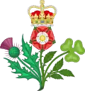 L'autre Union Badge floral, devise heraldique du Royaume-Uni (chardon dexter, trèfle sinister)