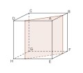 Section du cube selon un carré. Les sommets supérieurs sont à une distance de A égale à la moitié de AC