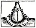 Cucurbite, lestée au plomb, placée au bain-marie
