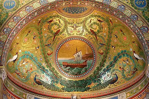 Cul-de-four de l'abside de la basilique Notre-Dame-de-la-Garde de Marseille, XIXe&nbsp;siècle, d'inspiration paléochrétienne et byzantine.