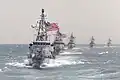 L'USS Hurricane (PC-3) à la tête de six navires du premier escadron de patrouille côtière dans le golfe Persique, mars 2015.