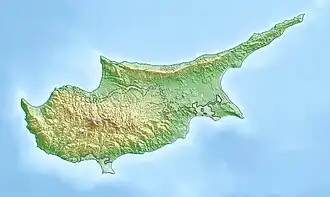 Carte topographique de Chypre avec le massif du Tróodos au sud de l'île.