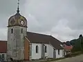 Déservillers (25) - clocher massif du XVe&nbsp;siècle - dôme de 1819