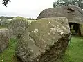 Le D14; il y a clairement des forages visibles dans ce reste d'un pierre de couverture qui est tombé dans la chambre