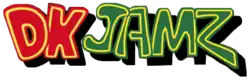 Les lettres DK sont inscrites en rouge, Jamz en vert, et le tout et bordé d'un liseré jaune.