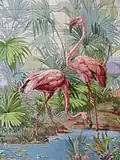 Détail montrant les flamants roses.