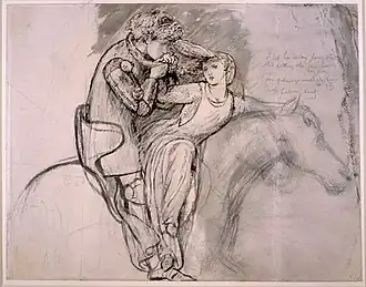 Couple sur un cheval ; disposition rappelant une fleur de lys