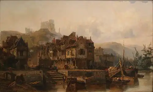 Vue des bords de la Seine sous le Château Gaillard, aux Andelys lieu de naissance de Nicolas Poussin.Félix Danvin, 1834.Musée Fabre, Montpellier.