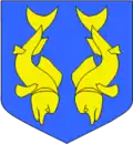 D'azur, à deux dauphins d'or, adossés, renversés et nageants en pal, qui est de Dobrogée.