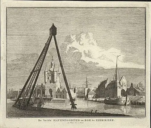 De beide havenpoorten en bok te Zierikzee.