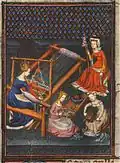 Tisserandes, enluminure du De mulieribus claris, XVe&nbsp;siècle.