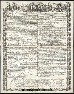 Fac-similé de la Déclaration d'indépendance des États-Unis.