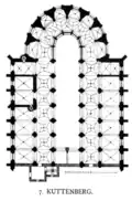 Église Ste-Barbe à Kutná Hora, République tchèque : il s'agit du chœur d'une église qui n'a pas été terminée. On y compte cinq vaisseaux.