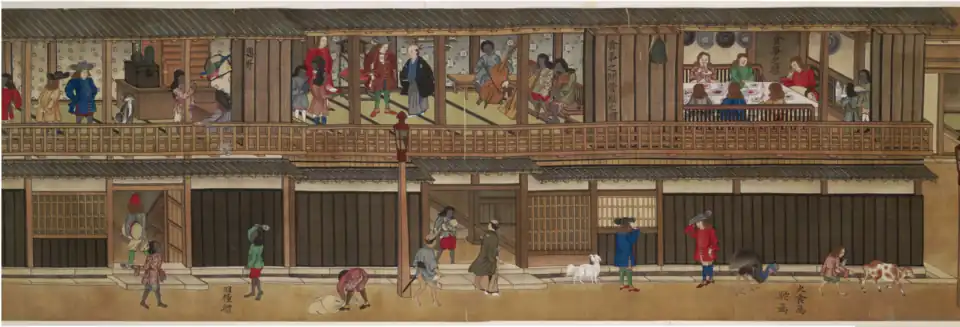 Peinture du quartier hollandais à Dejima, fin du XVIIIe siècle.