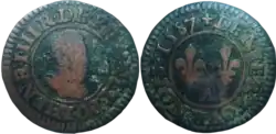 Denier tournois frappé en 1587.