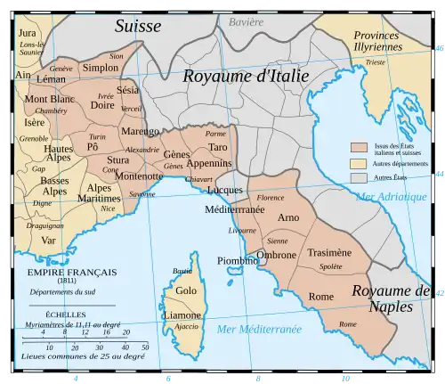 Le 85e&nbsp;département français des Alpes-Maritimes en 1811.