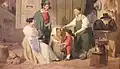 Des paysans romains achetant un chapeau pour leur petit garçon destiné à devenir prêtre par Albert Küchler, 1840