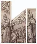 Ornement d'orgue, représentant la Vierge à l'enfant avec un cortège d'anges musiciens, et saint Pantale à droite, réalisé en 1525 (Musée des Beaux-Arts de Bâle)