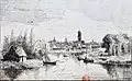 Auray vu de Saint-Goustan (dessin de A. Descoumiers, XIXe&nbsp;siècle).