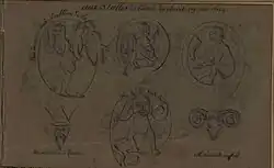 Dessin des stalles et des miséricordes de l'entrée du chevet de l'église, par Désiré Monnier