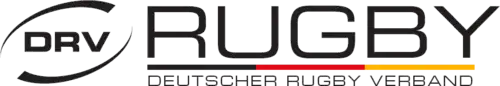 Le sigle « DRV » dans des lignes en forme de ballon de rugby, et les couleurs nationales séparant le mot « Rugby » de « Deutscher Rugby Verband ».
