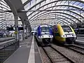 Deux B 82500 (BiBi) en gare de Reims, en juillet 2024