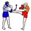 Déviation d’un coup de pied direct en boxe birmane.