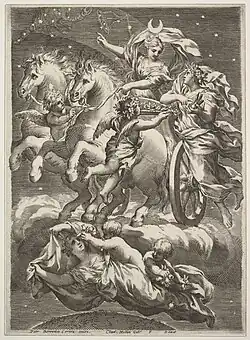 La Lune sur son char (1633), gravure.