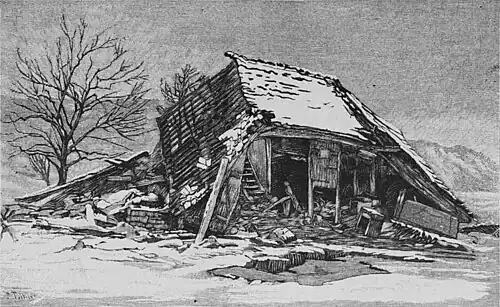 Die durch Wasserfluten zerstörte Schmiede zu Weigau (1891).