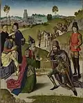 Panneau supérieur gauche : Rencontre entre Abraham et Melchisédech