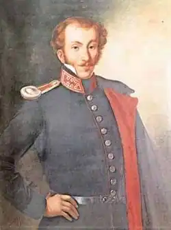 tableau XIXe : portrait d'un homme moustachu en uniforme