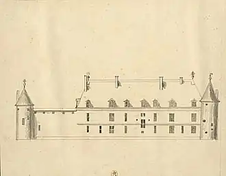 Aisle gauche du chasteau de Dinteville qui fait face aux vignes et aux bois du Seig.r.