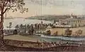 Vue d'artiste des berges du lac de Constance au début du XIXe siècle, gouache, 1809.